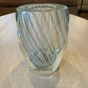 Signed Studio Art Glass Vortex Vase – Bunch 1985 – White Swirl – 7”